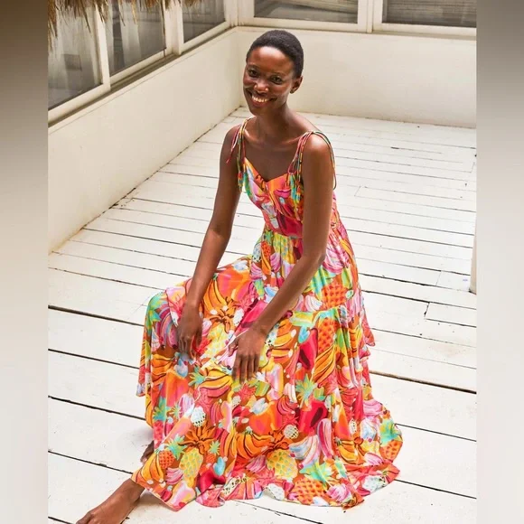 FARM Rio | Dresses | Farm Rio Fruit Salad Ruffle Tiered Maxi Dress |  Poshmark